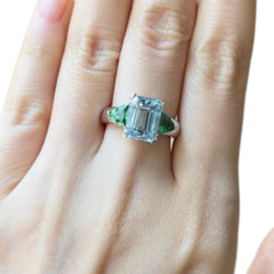 JR0341M - Aquamarine with Tsavorite Ring set in Platinum 900 Setting