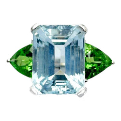 JR0341M - Aquamarine with Tsavorite Ring set in Platinum 900 Setting