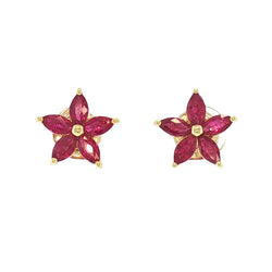 JE0349K - Ruby Flower Earrings Set in 14K Gold Setting