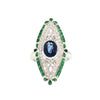 JR0421K - Blue Sapphire, Emerald, and Diamond Art Deco Style Ring Set in 18K White Gold Setting