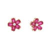 JE0351K - Ruby and Diamond Flower Earrings Set in 18K Gold Setting