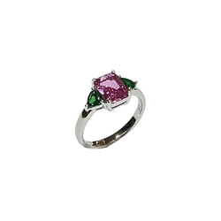 JR0001K - Pink Sapphire and Tsavorite Ring set in 18k White Gold Setting