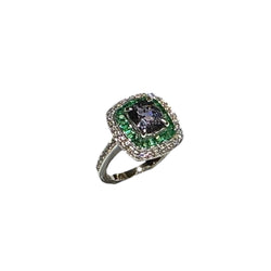 JR0003K - Unheated Purple Sapphire & Tsavorite with Diamond Ring set in 18l White Gold Setting