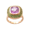 JR0128L - Unheated Pink Sapphire with Tsavorite Ring set in 18K Rose Gold Setting