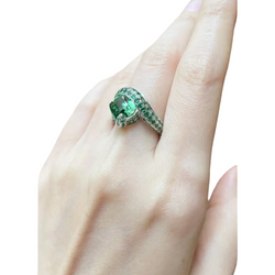 JR0502L - Mint Green Tourmaline with Pave Tsavorite Ring set in 18K White Gold Setting