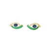JE0336L - Blue Sapphire, Emerald and Diamond Evil Eyes Earrings set in 18K Gold Setting