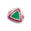 JR0286L - Trillion Columbian Emerald, Pink Sapphire and Diamond Ring set in 18K White Gold Setting