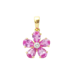 JP0121L - Pink Sapphire with Diamond Flower Pendant set in 18K Gold Setting