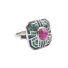JR0071L - Ruby, Blue Sapphire and Emerald Art Deco Style Ring set in 18K White Gold Setting