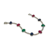 JB0010K - Cabuchon Emerald, Ruby, and Blue Sapphire with Diamond Bracelet set in 18k White Gold Setting