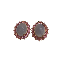 JE0033K - Lavender Jade with Pink Sapphire Earrings Set in 14K Gold Setting