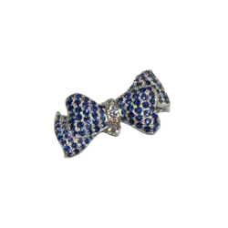 JP0017K - Blue Sapphire with Diamond Bow Brooch set in 18K White Gold Setting