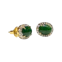 JE0034K - Burmese Jade With Halo Diamond Earrings Set in 18K Gold Setting