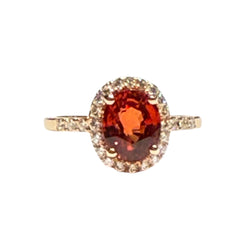 JR0064K - Orange Sapphire With Halo Diamond Ring Set in 18K Rose Gold Setting