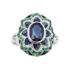 JR0060L - Art Deco Blue Sapphire with Emerald Ring set in 18K White Gold Setting