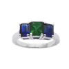 JR0123L - Trilogy Emerald and Blue Sapphire Ring set in 18K White Gold Setting