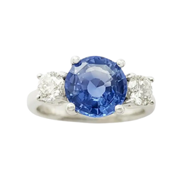 JR0129L - Unheated Blue Sapphire with Diamond Ring set in Platinum 950 Setting