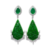 JE0436M - Carved Jade, Emerald and Diamond Earrings set in 18K White Gold Setting