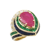 JR0397L - Ruby with Emerald, Blue Sapphire and Diamond Ring set in 18K Gold Setting