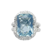 JR0718L - Emerald Cut Aquamarine with Diamond Ring set in 18K White Gold Setting