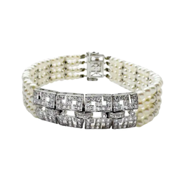 DGJB - Art Deco Fresh Water Pearl and Diamond Bracelet set in 18K White Gold Setting