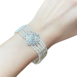 JB0045Q - Art Deco Fresh Water Pearl and Diamond Bracelet set in 18K Gold Setting
