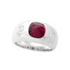 JR0309T - Sugarloaf Cabochon Ruby with Diamond Ring set in 18K White Gold Setting