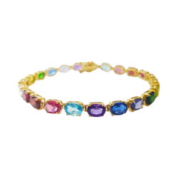 JB0090M - Assorted Semi Precious Color Gemstones Bracelet set in 18K Gold Setting