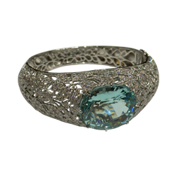 JB0048K - GIA Certified Paraiba Tourmaline with Filigree Diamond Bangle Bracelet in Platinum Setting