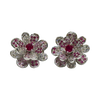 JE0557T - Ruby & Pink Sapphire with Diamond Flower Earrings Set in 14K White Gold Setting