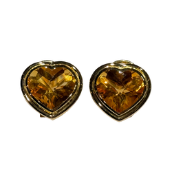 JE0052K - Heart Shape Citrine Earrings Set in 18K Gold Setting