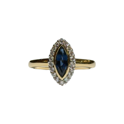 JR0121K - Marquise Blue Sapphire with Diamond Ring Set in 18K Gold Setting