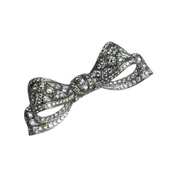 JP0049K - Filigree Diamond Bow Brooch Set in 18K White Gold Setting