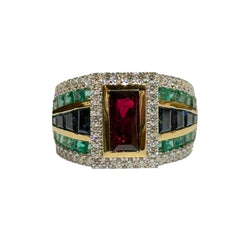 JR0139K - Ruby, Emerald, Blue Sapphire with Diamond Ring Set in 18K Gold Setting