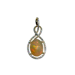 JPDK - Opal With Halo Diamond Pendant Set in 18K Gold Setting