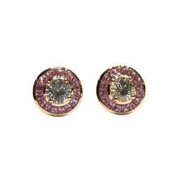 JE0078K - Unheated White Sapphire with Pink Sapphire Earrings Set in 18K Rose Gold Setting