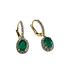 JE0075K - Emerald with Halo Diamond Earrings Set in 18K Gold Setting