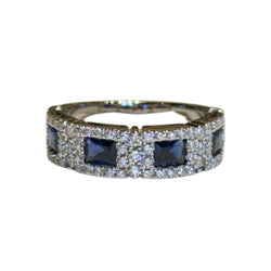 JR0195K - Blue Sapphire with Diamond Ring Set in 18K White Gold Setting