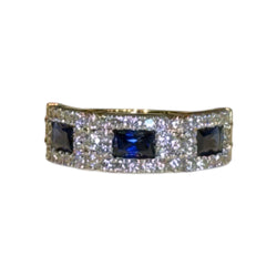 JR0194K - Blue Sapphire with Diamond Ring Set in 18K White Gold Setting