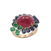 JR0574L - Cabochon Ruby with Emerald, Blue Sapphire and Diamond Ring set in 18K Rose Gold Setting