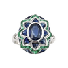 JR0060L - Blue Sapphire with Emerald Art Deco Style Ring set in 18K White Gold Setting