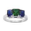 JR0123L - Emerald and Blue Sapphire Ring set in 18K White Gold Setting
