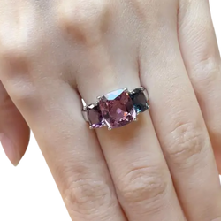 JR0699L - Cushion Spinel Trilogy Ring set in 18K White Gold Setting
