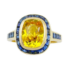 JR0440L - Cushion Yellow Sapphire with Blue Sapphire Ring set in 18K Gold Setting