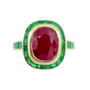 JR0439L - Cushion Ruby with Emerald Ring set in 18K Gold Setting