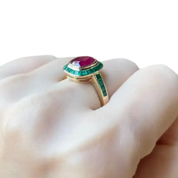 JR0439L - Cushion Ruby with Emerald Ring set in 18K Gold Setting