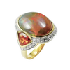 JR0505L - Opal, Orange Sapphire and Diamond Ring set in 18K Gold Setting