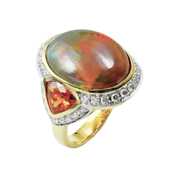 JR0505L - Opal, Orange Sapphire and Diamond Ring set in 18K Gold Setting
