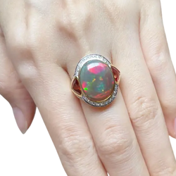 JR0505L - Opal, Orange Sapphire and Diamond Ring set in 18K Gold Setting