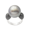 JR0461N - Tahitian South Sea Pearl with Black Diamond Ring set in 18K White Gold Setting
